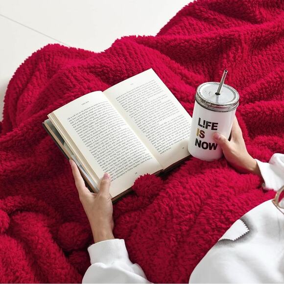 HORIMOTE HOME soft and cozy Sherpa Blanket with Pompoms boho style - Picture 2 of 7